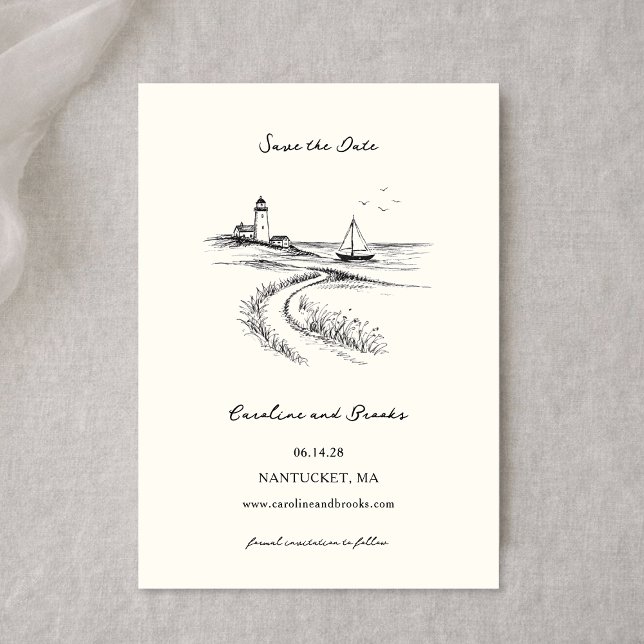 Coastal Hand Drawn Black & White Wedding Save The Date (Creator Uploaded)