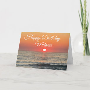 Coastal Happy Birthday Sunset Beach Orange Card