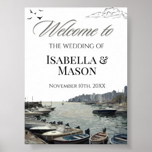 Coastal Harbour Welcome Wedding Pastel Nautical Poster