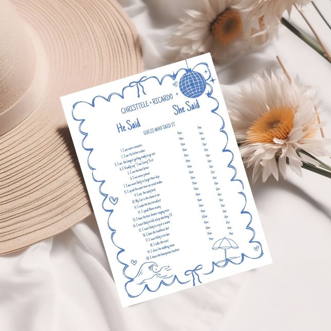 Coastal He said she said Bridal shower game card (Creator Uploaded)