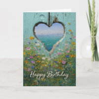 Coastal Heart Wildflower Happy Birthday Greeting