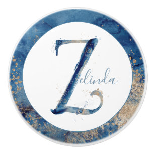 Coastal Home blue watercolor Z letter custom Ceramic Knob