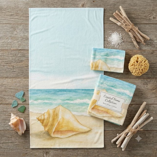 Coastal Home Conch Shell Watercolor  Bath Towel Set (Creator Uploaded)