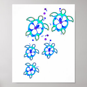 Coastal Honu Hawaiian Turtles Poster