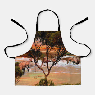 "Coastal Hops: Kangaroos on the Shore in Oil" Apron