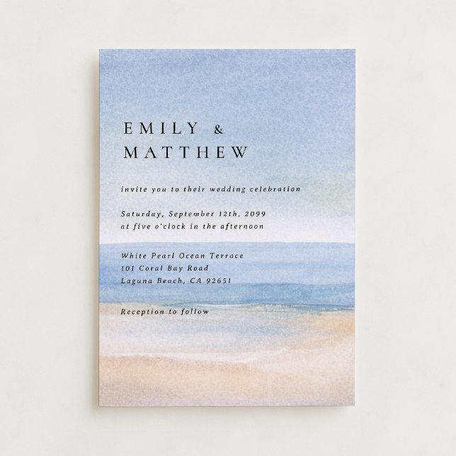 Coastal Horizon Watercolor Wedding Invitation (Creator Uploaded)