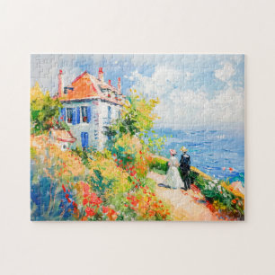 Coastal House with Flowers Impressionist Seascap Jigsaw Puzzle