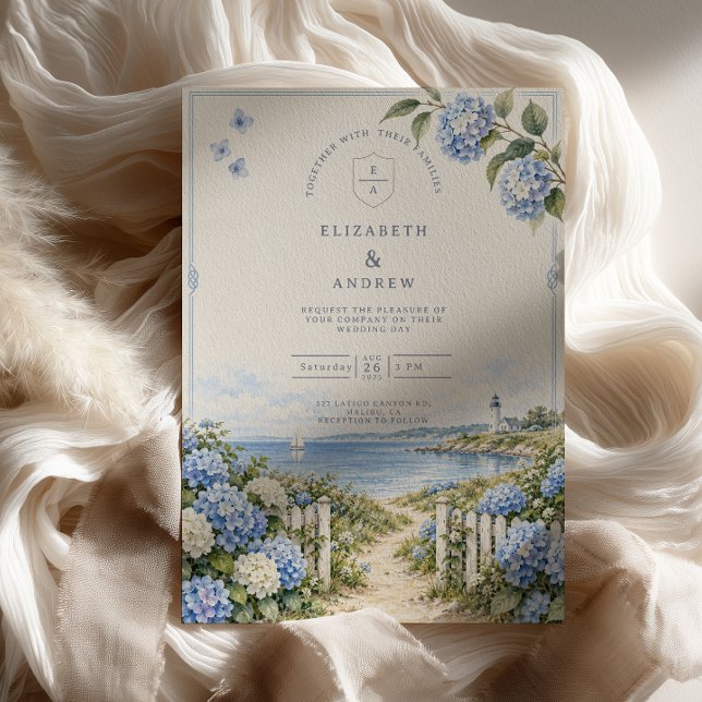Coastal Hydrangea Wedding Invitation (Creator Uploaded)