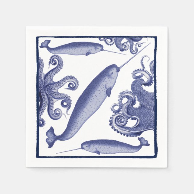 Coastal Indigo Sea Life paper napkin (Front)