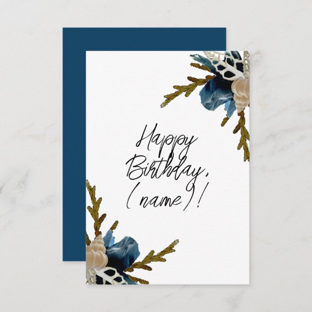 Coastal Iris Flower Elegant Floral Happy Birthday Card (Front/Back)