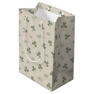 Coastal Irish Linen Shamrock St. Patrick's Day Gre Medium Gift Bag