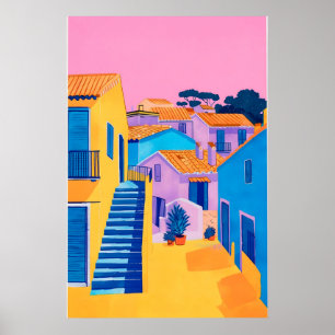 Coastal Italian Town Art Print Evening Glow