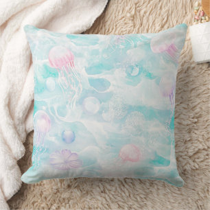 Coastal Jellyfish Watercolor Pattern Cushion