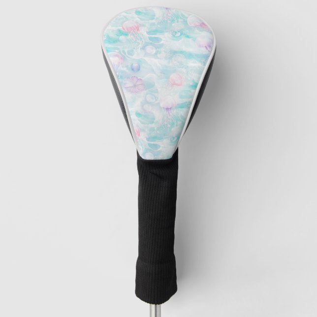 Coastal Jellyfish Watercolor Pattern Golf Head Cover (Front)
