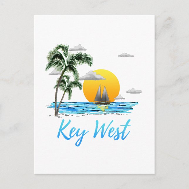 Coastal Key West Sailing Sunset Postcard (Front)