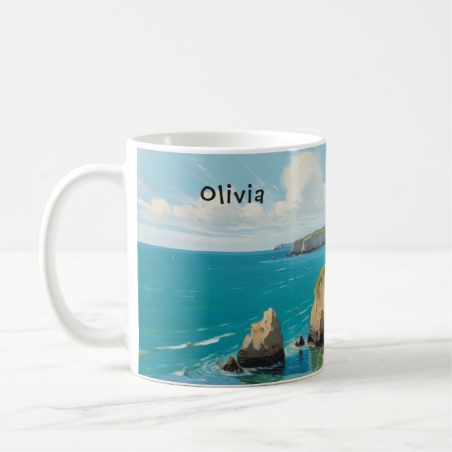 Coastal Landscape Ocean Beach Personalised Coffee Mug (Left)