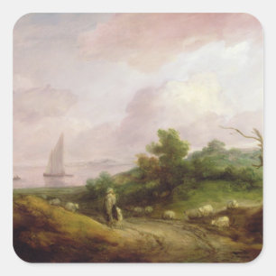 Coastal Landscape with a Shepherd and his Flock, c Square Sticker