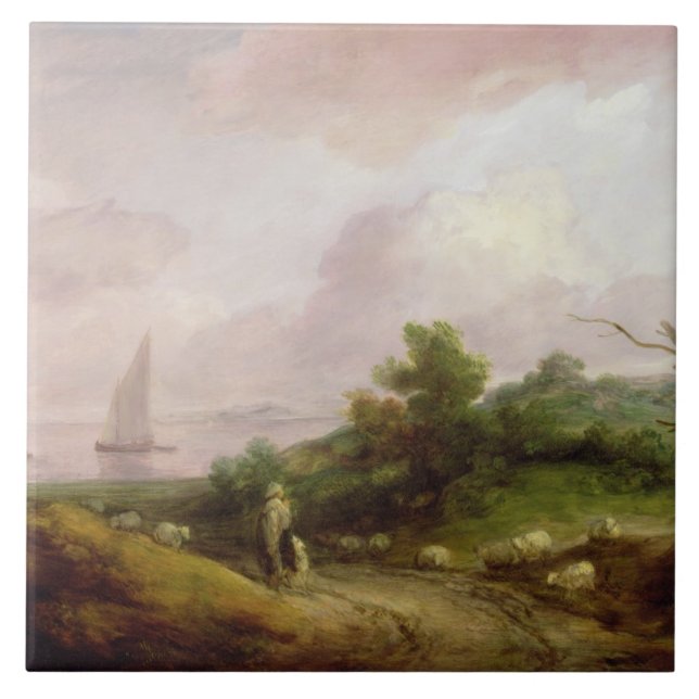 Coastal Landscape with a Shepherd and his Flock, c Tile (Front)