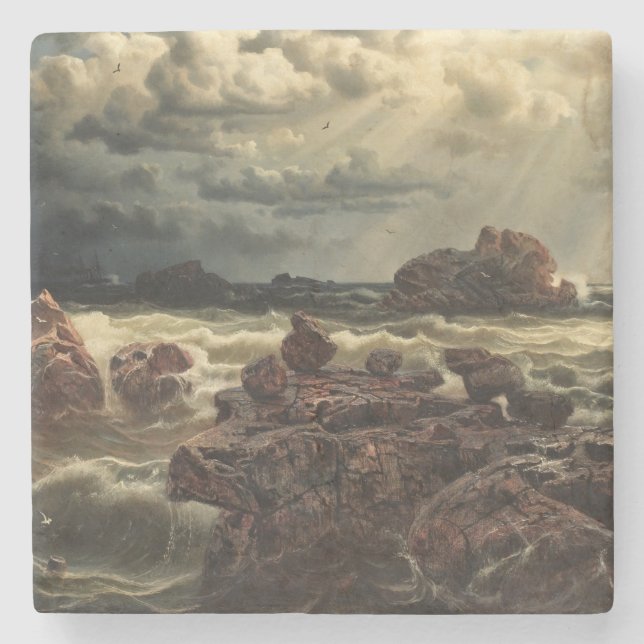 Coastal Landscape with Ships on the Horizon Stone Coaster (Front)