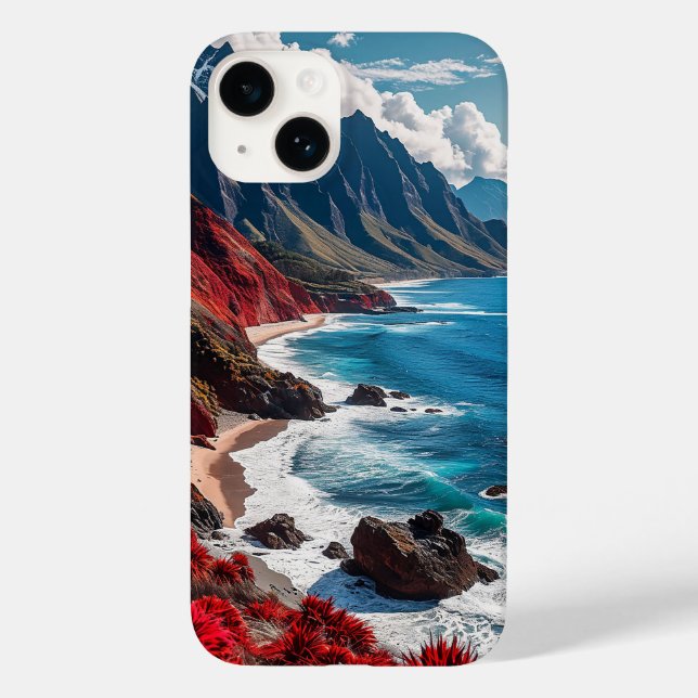 Coastal Landscape with Vibrant Red Cliffs Case-Mate iPhone Case (Back)