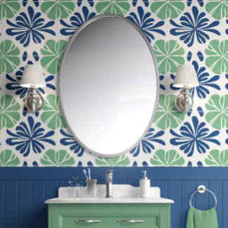 Coastal Leaf Harmony - Blue and Green - Coastal Wallpaper