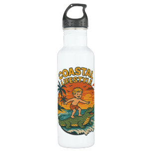 Coastal Life Alligator Surfer   Retro Surf Beach 710 Ml Water Bottle