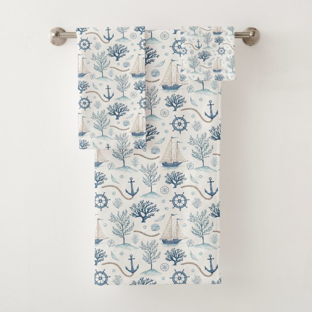 Coastal Life Oceans Blue Bath Towel Set (Insitu)
