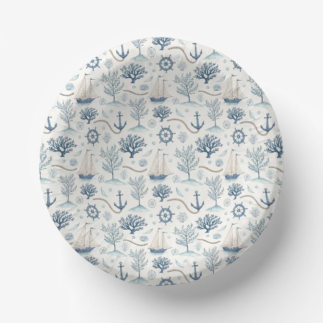 Coastal Life Oceans Blue Paper Plate (Front)