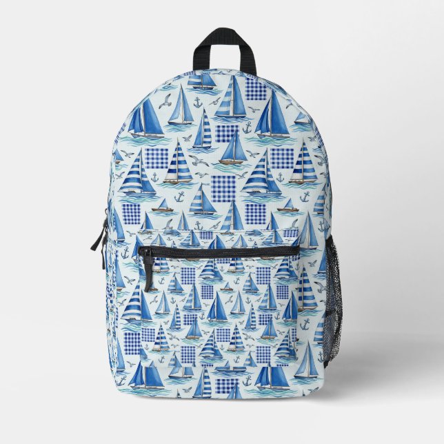 Coastal Life Oceans Blue Printed Backpack (Front)