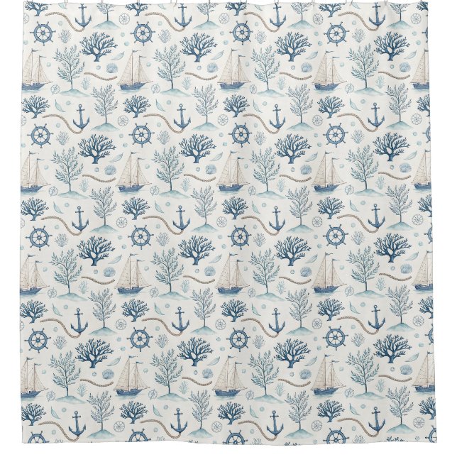 Coastal Life Oceans Blue Shower Curtain (Front)