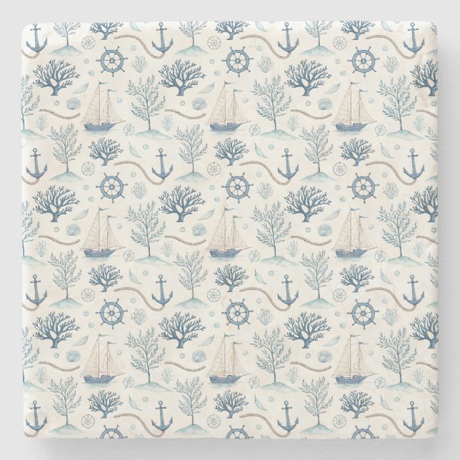 Coastal Life Oceans Blue Stone Coaster (Front)