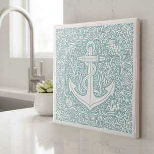 Coastal Life Series Anchor Teal D1208 Tile