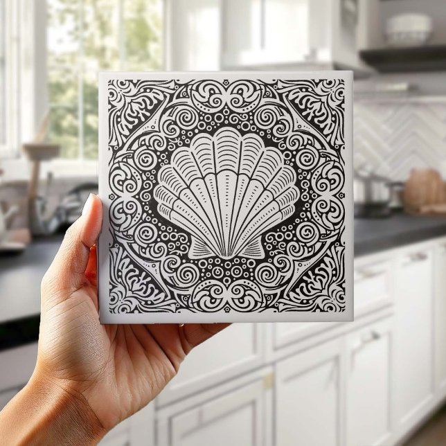 Coastal Life Series Clam Shell B & W D1208 Tile (Creator Uploaded)