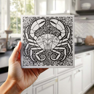 Coastal Life Series Crab B & W D1208 Tile
