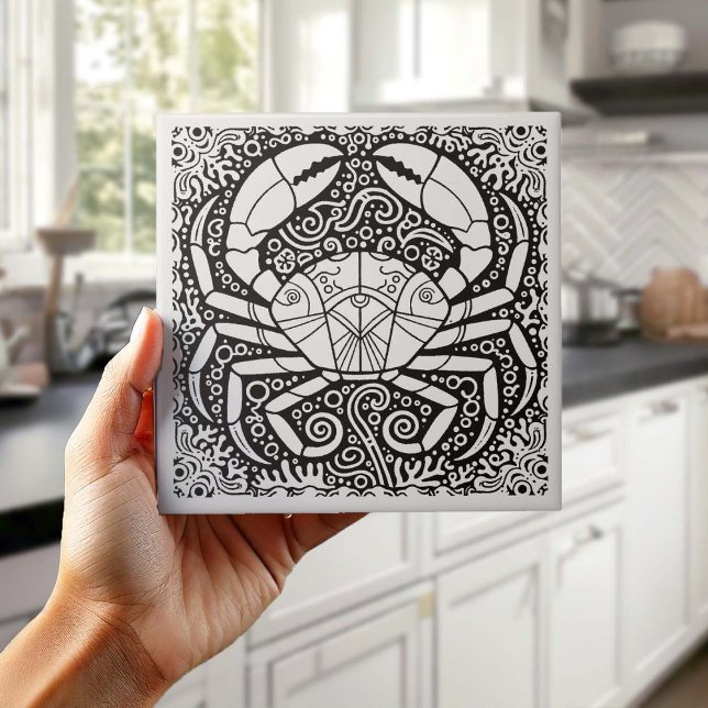 Coastal Life Series Crab B & W D1208 Tile (Creator Uploaded)
