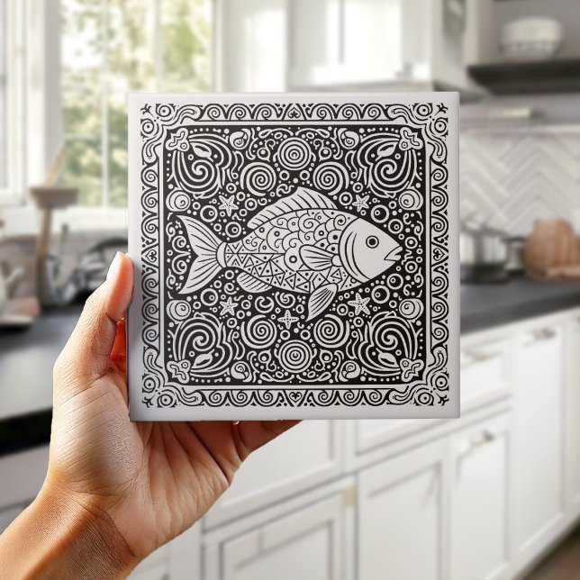 Coastal Life Series Fish B & W D1208 Tile (Creator Uploaded)