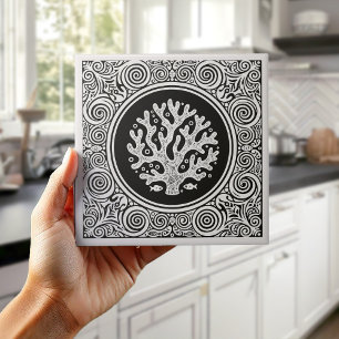 Coastal Life Series Lace Coral B & W D1208 Tile