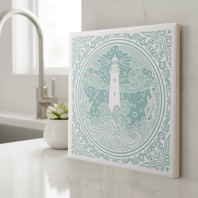 Coastal Life Series Lighthouse Teal D1208 Tile (Creator Uploaded)