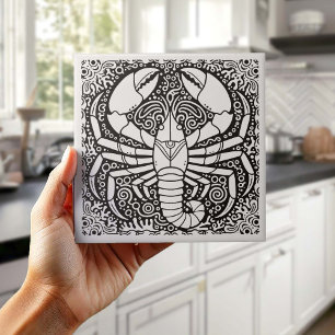 Coastal Life Series Lobster B & W D1208 Tile
