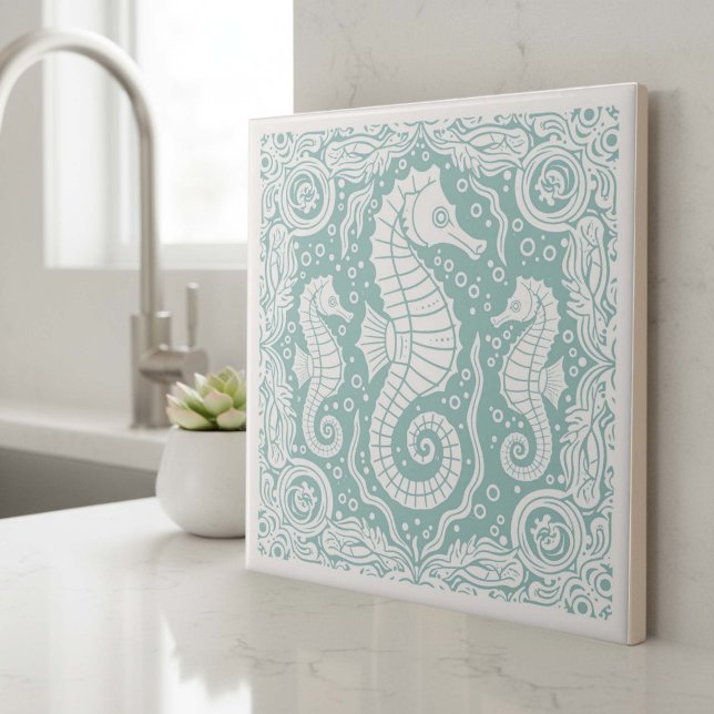 Coastal Life Series Seahorse Teal D1208 Tile (Creator Uploaded)