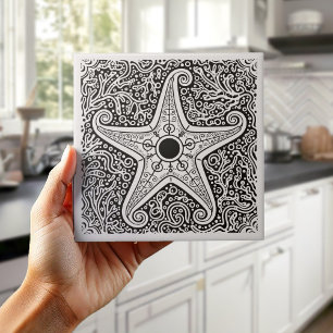 Coastal Life Series Starfish B & W D1208 Tile