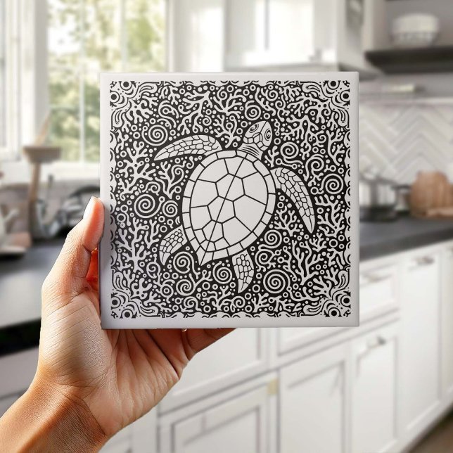 Coastal Life Series Turtle B & W D1208 Tile (Creator Uploaded)