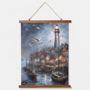 Coastal Lighthouse at Twilight Nautical Art Hanging Tapestry