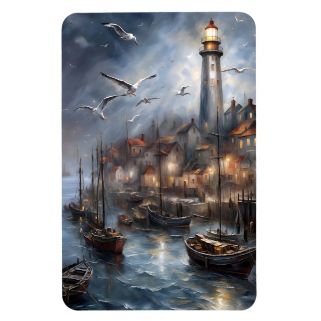 Coastal Lighthouse at Twilight Nautical Art Magnet (Vertical)