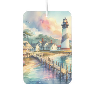 Coastal Lighthouse & Beach Cottages Scene Car Air Freshener