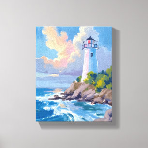 Coastal Lighthouse Blue Ocean Waves Sea Canvas Print