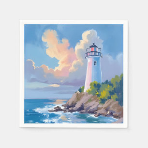 Coastal Lighthouse   Blue Ocean Waves Sea Napkin