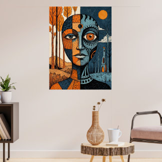 Coastal Lighthouse Double Exposure Watercolor Poster