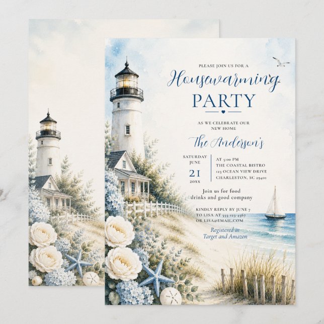 Coastal Lighthouse Housewarming Party Invitation (Front/Back)