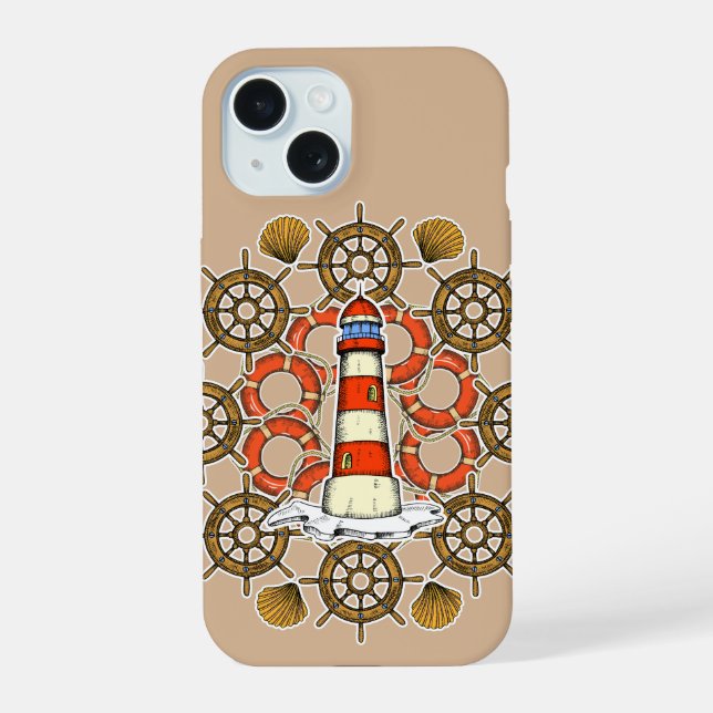 Coastal Lighthouse Illustration iPhone 15 Case (Back)